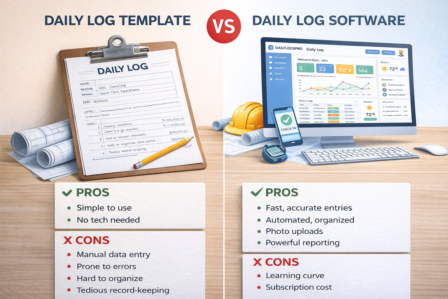 Daily log template vs software